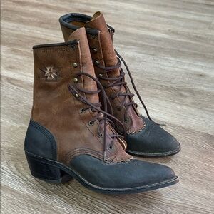 Vintage Abilene Boots Womens 7US  Brown Leather Western Packer Kiltie Granny